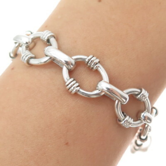 925 Sterling Silver Vintage Mexico Modernist Oval Link Bracelet 7